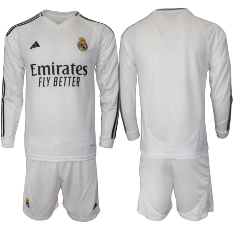 Men 2024-2025 Club Real Madrid home Long Sleeves White Blank Soccer Jersey->real madrid jersey->Soccer Club Jersey